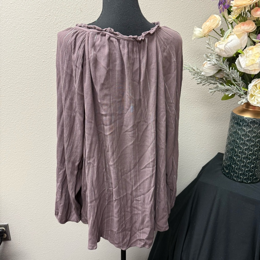 Torrid Plum Metallic Stripe Peasant Blouse 4X Boho Ruffle Neck Fall Top - Picture 3 of 8